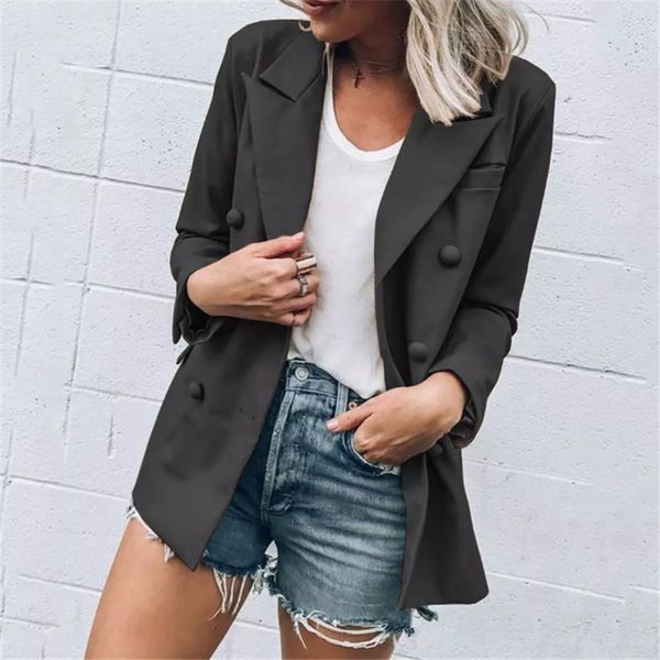 

autumn new women elegant blazer buttons design fashion office lady solid color long sleeve suit coat outerwear, White;black
