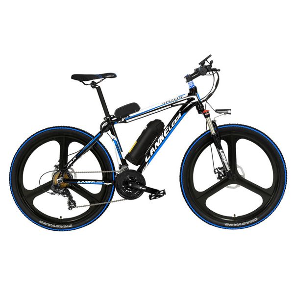 

26 inch 5 grade assist 48v strong battery electric bicycle,with 3.5 inches big bicycle computer, 21 speed mountain bike, Silver;blue