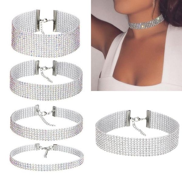 

Cheap Fashion Women Full Crystal Rhinestone Chokers Necklace For Women Silver Jewelry Colored Diamond Statement Necklace