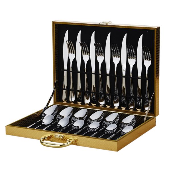 

24pcs with box stainless steel home forks spoons tableware cutlery set wedding