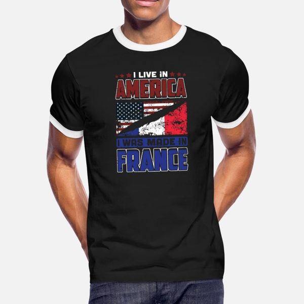 

i live in america i was made in france french flag t shirt men print 100% cotton round neck pictures sunlight casual summer style shirt