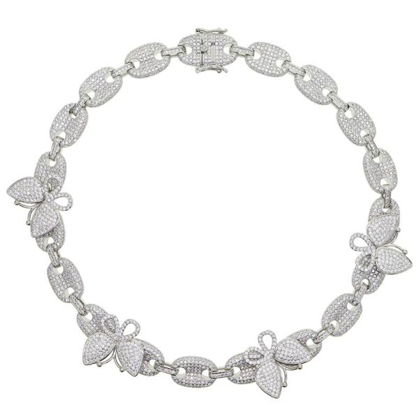 

chains big size butterfly pendant charm 12mm bubble miami curb cuban chain hip hop necklace rapper gift rock men women jewelry golden, Silver