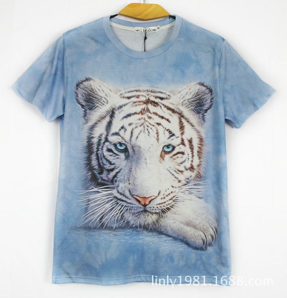 

europe and america harajuku tee digital printing 3d animal little blue tiger short sleeve fashion creative t-shirt, White;black