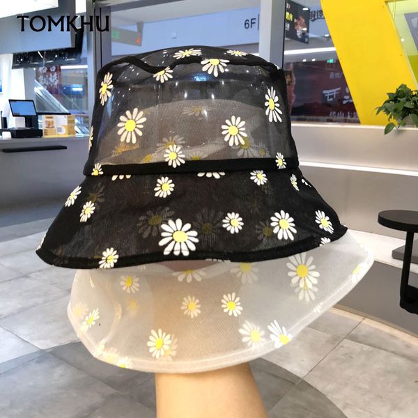 

tomkhu 2020 new lace flower embroidery foldable fisherman women summer bucket hat ladies breathable harajuku fishing hats, Blue;gray
