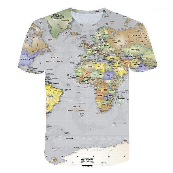 

sleeved mens summer contrast color clothing mens world map 3d printed designer tshirts crew neck pullover short, White;black