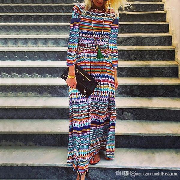 

long sleeve loose panelled ladies apparel spring digital printed women dress fashion designer crew neck female dresses casual, Black;gray