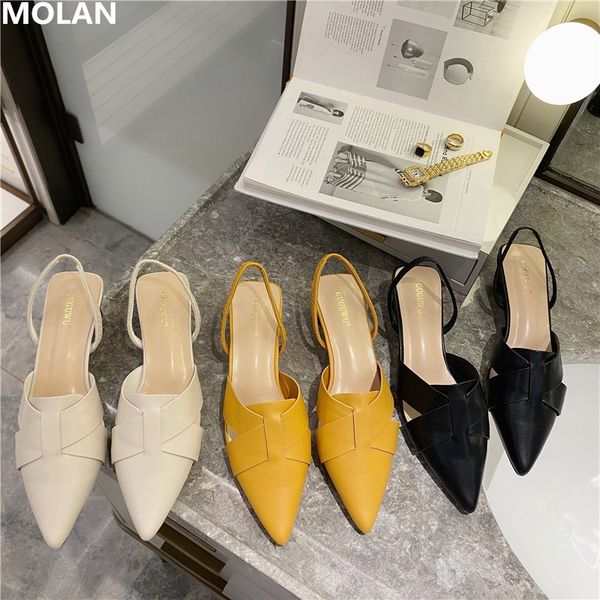 

molan brand desigenrs 2020 summer new block heels back strap pointed women comfy platform sandal shoes party casual round heels, Black