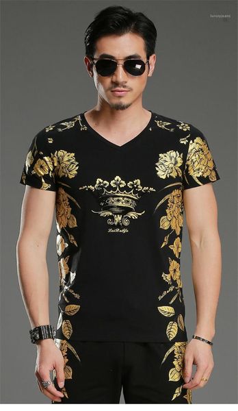 

short sleeve mens tees casual males clothing gold stamping panelled mens designer tshirts fashion slim summer, White;black