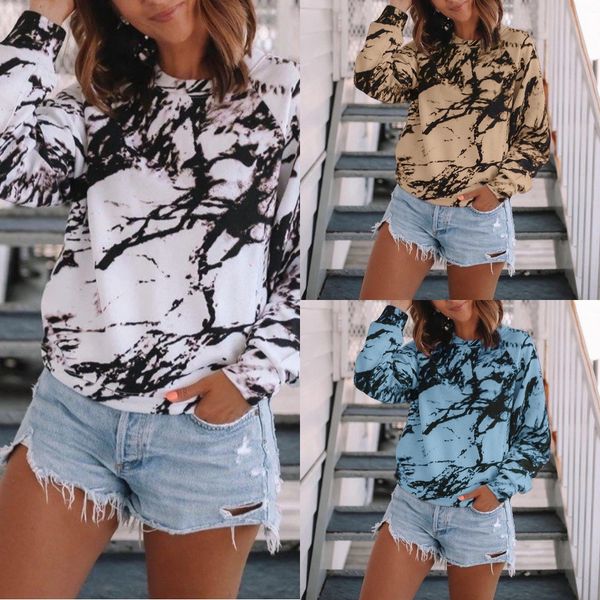 

2020 autumn and winter coat women's tie-dyed printed loose long-sleeved 2020 autumn and winter coat t-shirt women's tie-dyed pri, Black