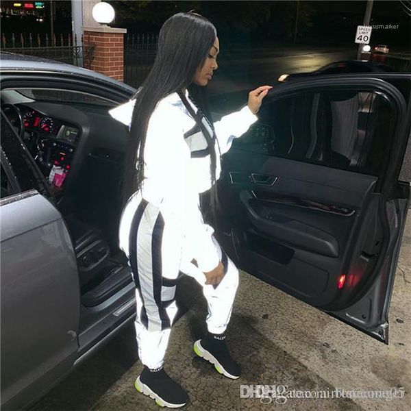 

lady long sleeve short pencil pants clothing suits 3m reflective women 2pcs sets panelled causal suits, White