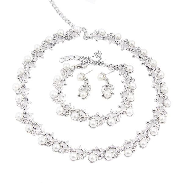 

colle pearl jewelry set for women necklace earrings bracelet party fashion jewelry valentine's day gift elegant, Silver