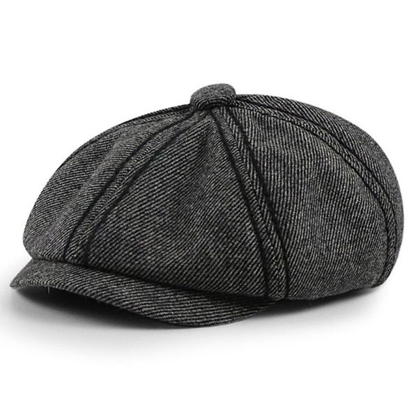 

berets vintage twill woolen ivy flat cap sboy striped octagonal beret hat x5xa, Blue;gray