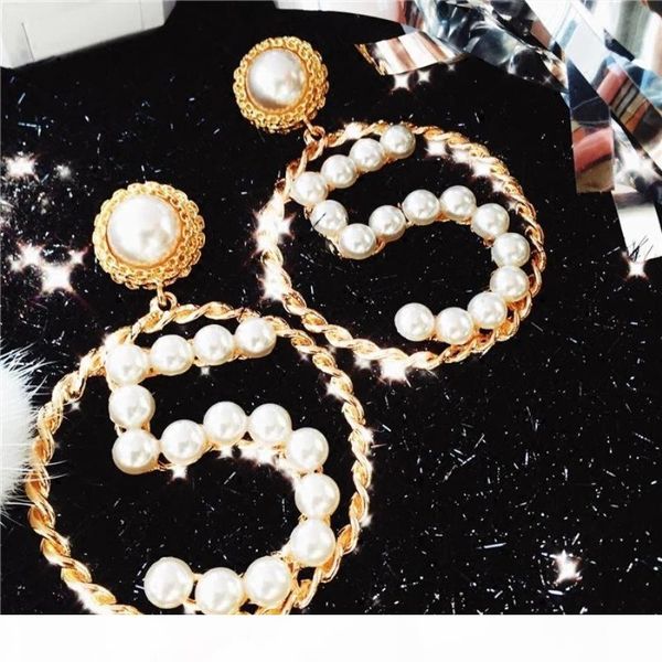 

2020ss exaggerated hollow round earrings bling bling pearl women dangle earrings gold woven number earrings, Silver