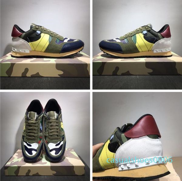 

new shoes fashion stud camouflage sneakers shoes footwear men,women flats luxury designer rockrunner trainers casual shoes c06, Black