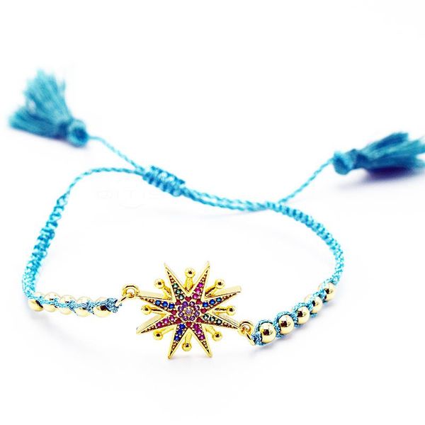 

charm bracelets trendy luxury rainbow cubic zirconia star for women golden steel beads braided tassel bracelet & bangle jewelry, Golden;silver