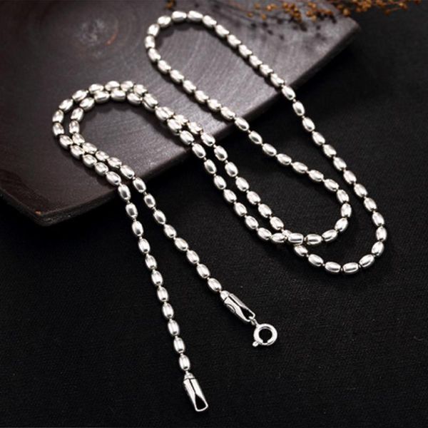 

real silver 925 sterling silver necklaces for men and women vintage chockers link 3mm bead necklace punk jewellery gift