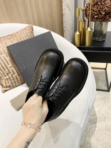 

2020 star same casual small leather shoes thick sole leather lace up british women's single shoes, Black