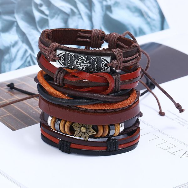 

fehame handmade genuine leather punk bracelets casual retro brown wide wrap buckle rivet charm men women bangle jewelry, Black