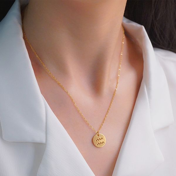 

necklace for women initial necklace zodiac stainless steel gold pendant 12 constellations jewelry, Silver