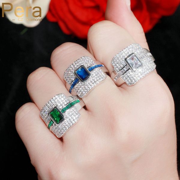 

pera european luxurious noble designer punk stackable choker princess cut cz big rings for wedding engagement party r018, Golden;silver