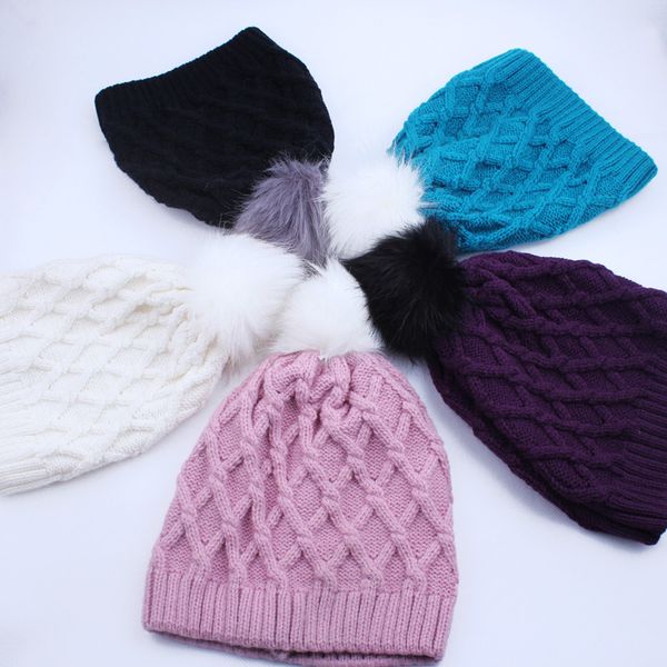 

2020 women's winter hat cotton knit fashion winter warm beanie hat adjustable hood soft pompom outdoor sports, Blue;gray
