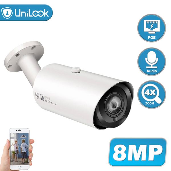 

8mp bullet poe ip camera support 4x zoom built in microphone sd card slot outdoor security camera ip66 onvif h.265