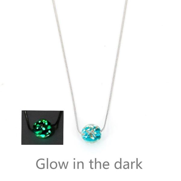 

women's necklace clavicle chain luminous, glass bead pendant,lady necklace,snake bone chain thin chain,glow in the dark necklace, Silver