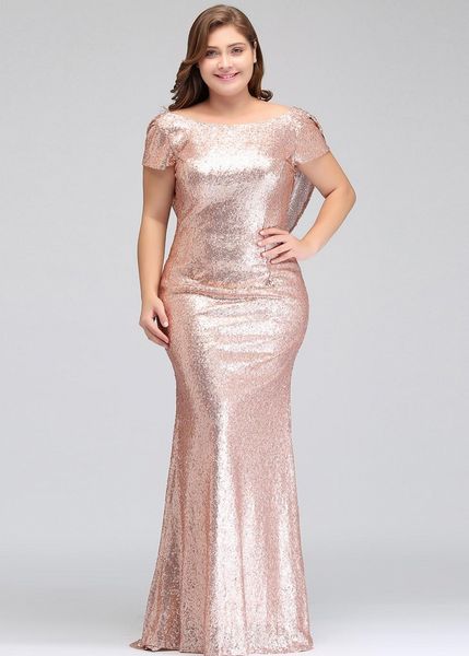 

Plus Size Rose Gold Dress Sparkling New Women Mermaid Sequined Evening Prom Party Gown Celebrity Formal Dress