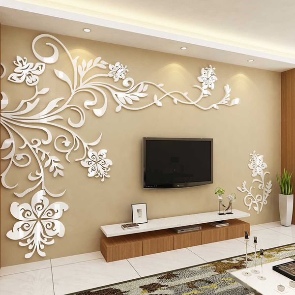 

vintage national style flower wall sticker family 3d diy wall stickers acrylic room decoration for tv sofa livingroom background
