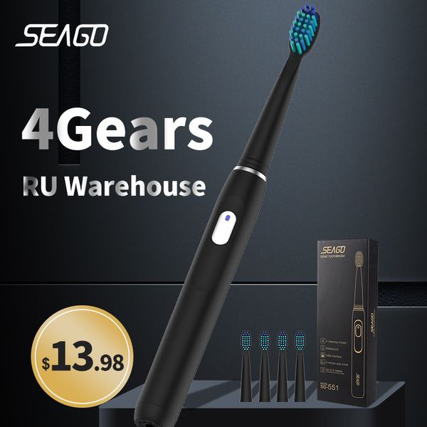

seago electric toothbrush usb rechargeable waterproof sonic tooth brush 4 mode travel with 3 brush head safety gift