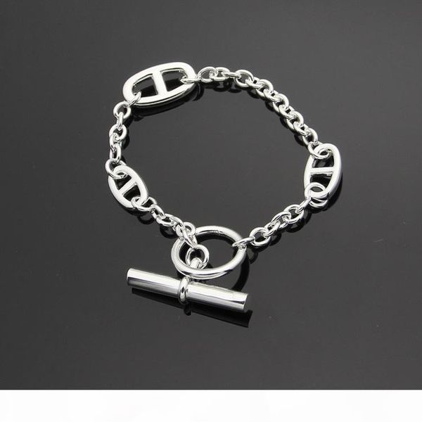 

316l stainless steel ot buckle h cast pig nose bracelet three diurnal chains women bracelet, Black