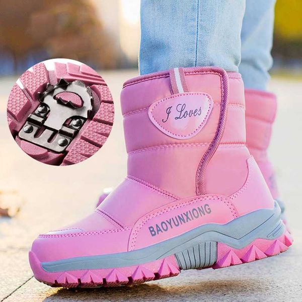 

children snow boots kids ice claw shoes 2020 boys winter boots thick fur waterproof non-slip girls winter shoes, Black
