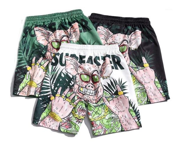 

3d animal printed plus size elastic waist knee length short pants casual beach apparel mens designer summer, White;black