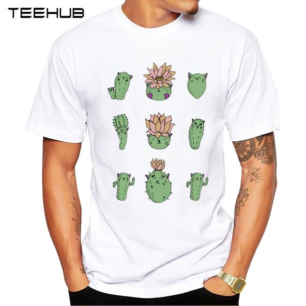 

teehub мода cat-еп футболка мужская hipster cat-образный cactus printed топы с коротким рукавом tee прохладный футболки