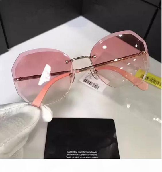 

4220 fashion sunglass women brand deisnger rimless uv protection women sunglasses summer style fashion design crystal lens come with case, White;black