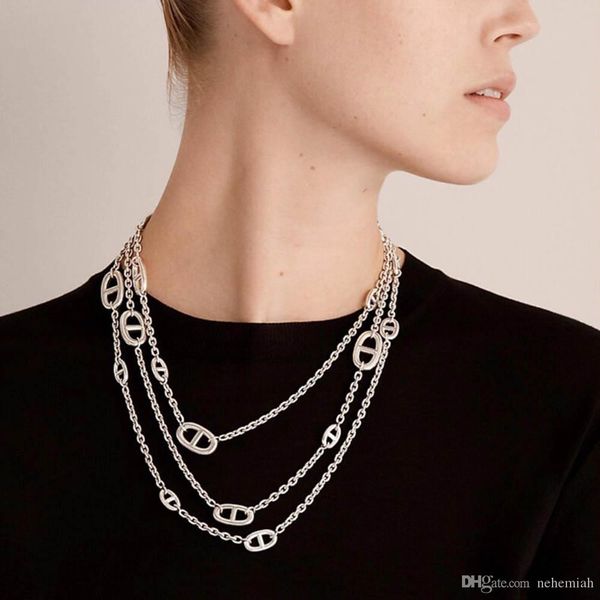 

money pig nose sweater chain neutral necklace personality fashion copper material surface plating of pure silver spring and autumn winte