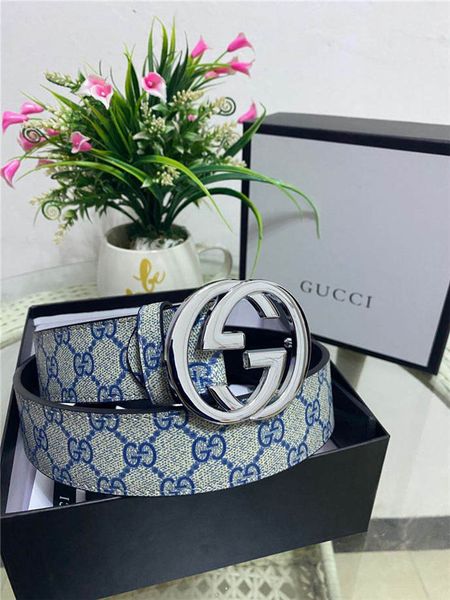 

2019 design buckle belt men's casual luxury belt leather men's belt + white box to send168, Blue;gray