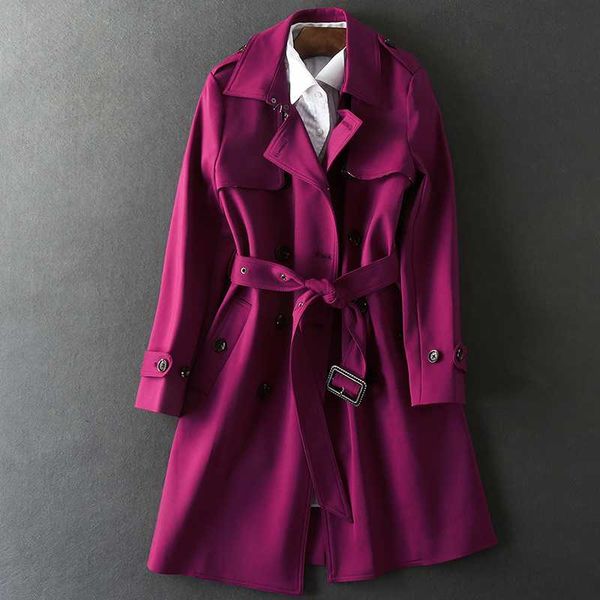 

women cotton trench 2020 new arrival spring autumn purple double breasted coat medium length outerwear slim coat, Tan;black