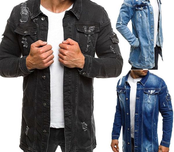 

2018 men cowboy coat autumn style beggar hole denim jacket loose thin sleeve cowboy jacket xxxl sh190902, Black;brown