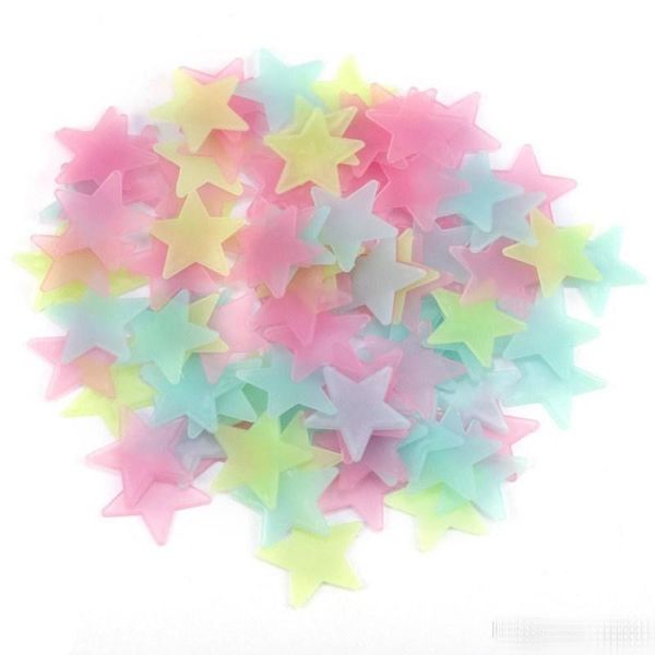 Adesivi murali a stella a 4 colori da 3 cm. Paster fluorescente luminoso in plastica stereo che si illumina al buio, decalcomanie per bambini