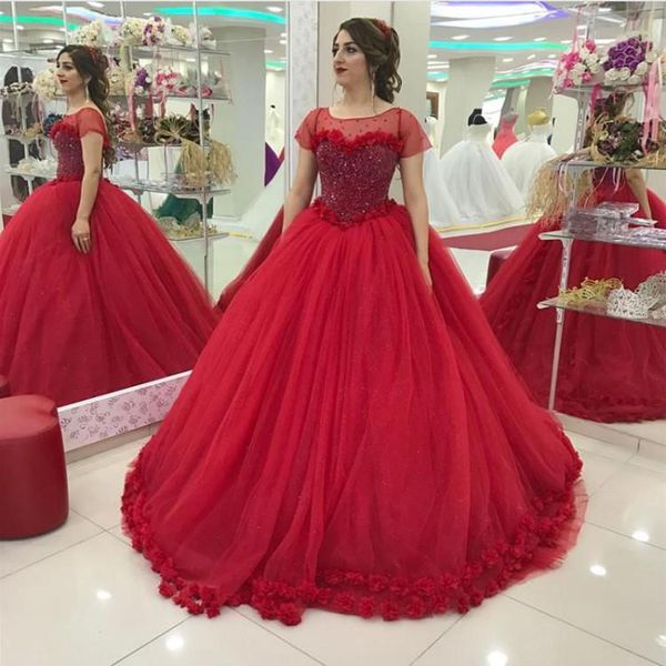 

red wedding dresses princess bridal ball gowns lace appliques short sleeves wedding gowns petites plus size custom made, White