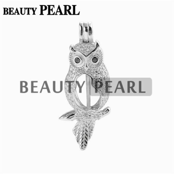

сова подвеска pearl клетка locket подарки циркон 925 sterling silver jewelry животных подвеска оправа 5 шт
