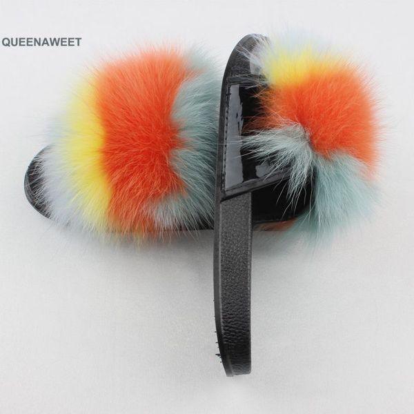 

2020 fluffy slippers real fur slides indoor flip flops casual shoes woman sandals vogue plush shoes wholesale, Black