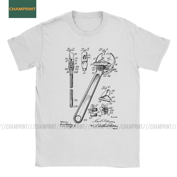 

vintage wrench vintage patent drawing t-shirt men crew neck cotton t shirts opener mechanic fix engineer tool short sleeve tee