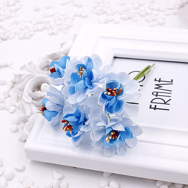 

luxury 6pcs/lot mini silk artificial rose flowers bouquet colorful scrapbooking garlands ring wedding box car flower diy decor