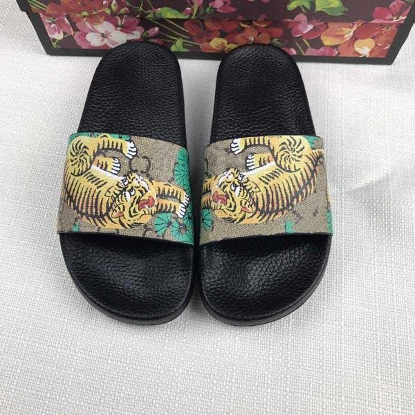 

designer brand rubber slide sandal floral brocade men slipper gear bottoms flip flops women striped beach causal slipper with box us5-12, Black