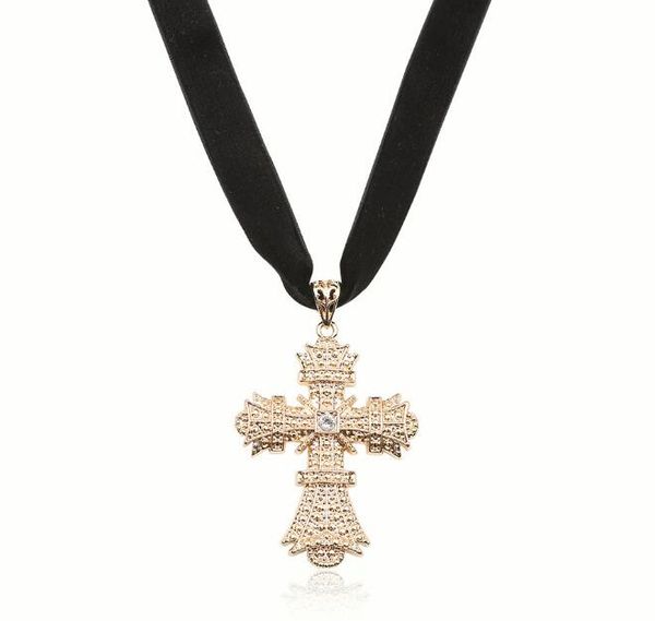 

original cross ladies necklace european and american classic exaggerated wild alloy diamond ladies necklace women pendants, Golden;silver