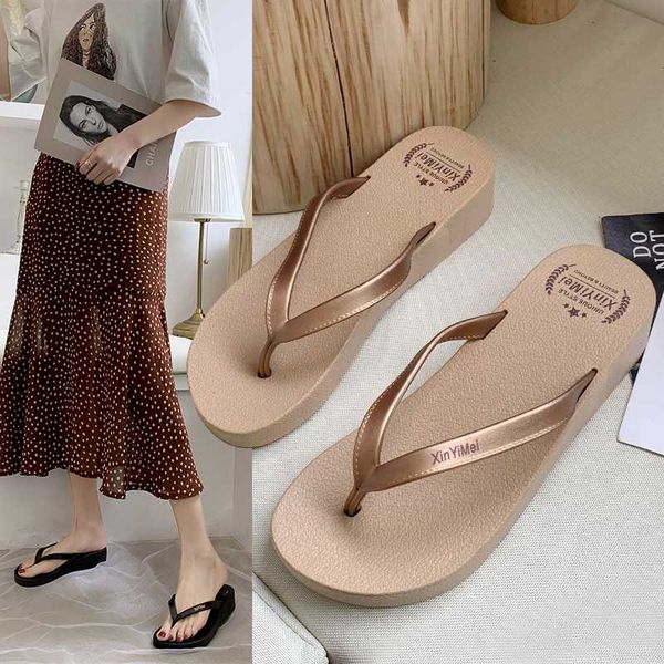 

eoeodoit women slippers summer flip flops casual wedges heel holiday beach sand shoes jelly sandals outside slides drags, Black