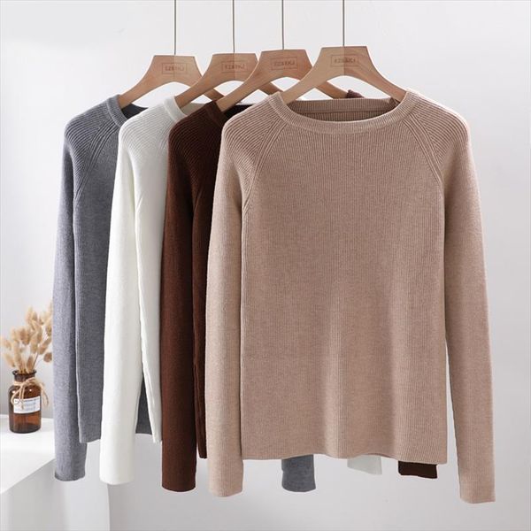 

casual basic autumn winter thick sweater women long sleeve o neck soft knit sweater pullovers solid female jumper top, White;black