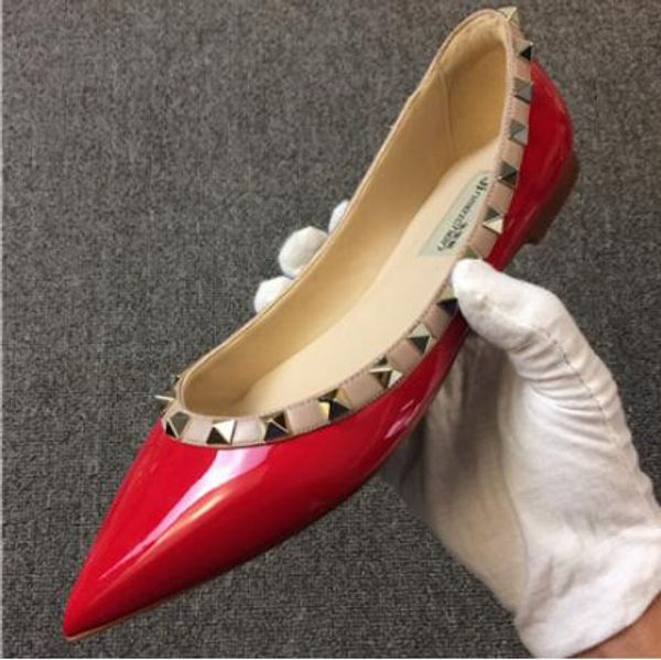 

2020 v brand women flat shoes rivet women wedding shoes real leather flat brand black leather 34-43 dust bag